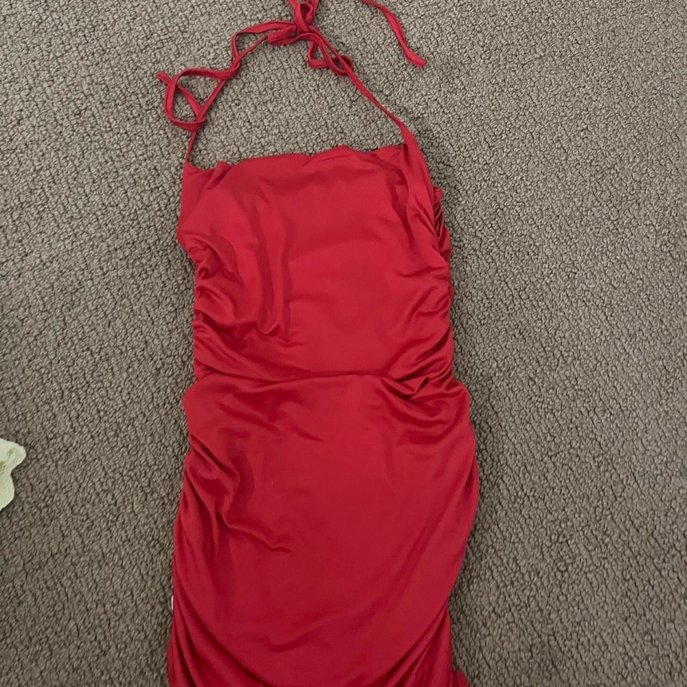Amazon Red Halter Mini Dress